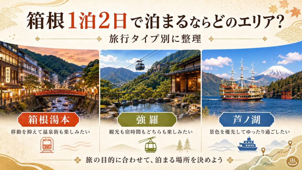 箱根1泊2日で泊まるならどのエリア？旅行タイプ別に整理