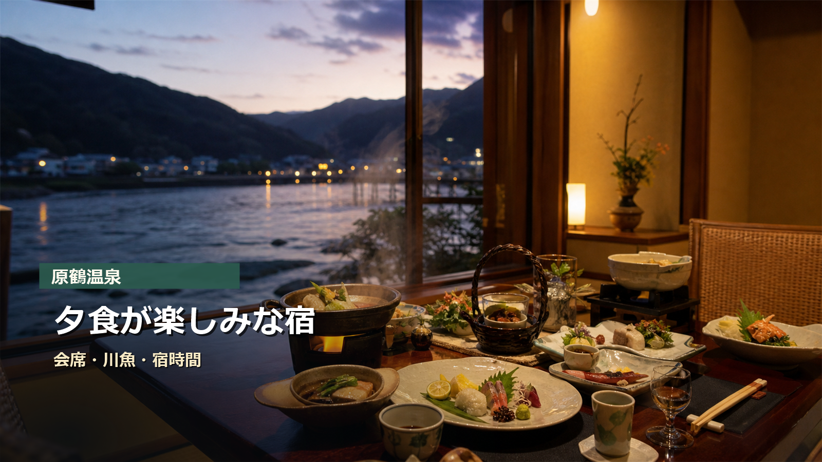 原鶴温泉で夕食が楽しみな宿を会席、川魚、宿時間で選ぶ写真風アイキャッチ