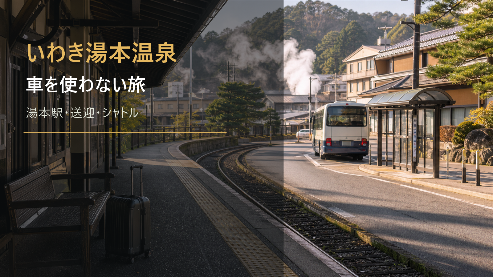 いわき湯本温泉の車なし旅行を示す文字入りアイキャッチ