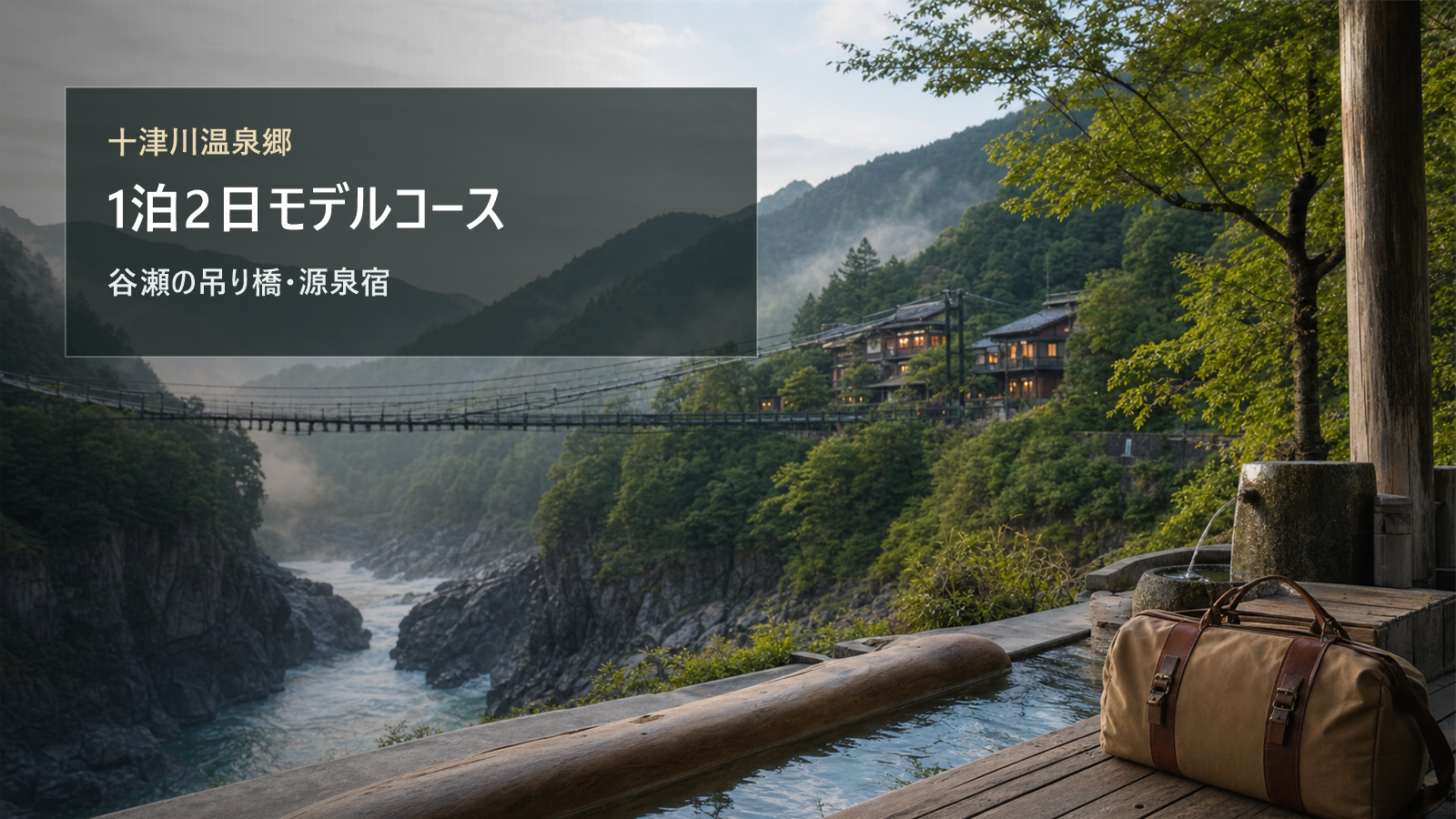 十津川温泉郷1泊2日モデルコースを谷瀬の吊り橋、源泉宿、宿時間で考える写真風アイキャッチ