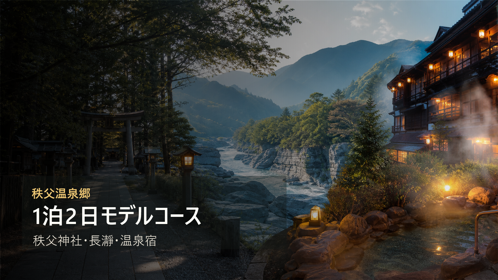 秩父温泉郷1泊2日モデルコースを秩父神社、長瀞、温泉宿で楽しむ写真風アイキャッチ