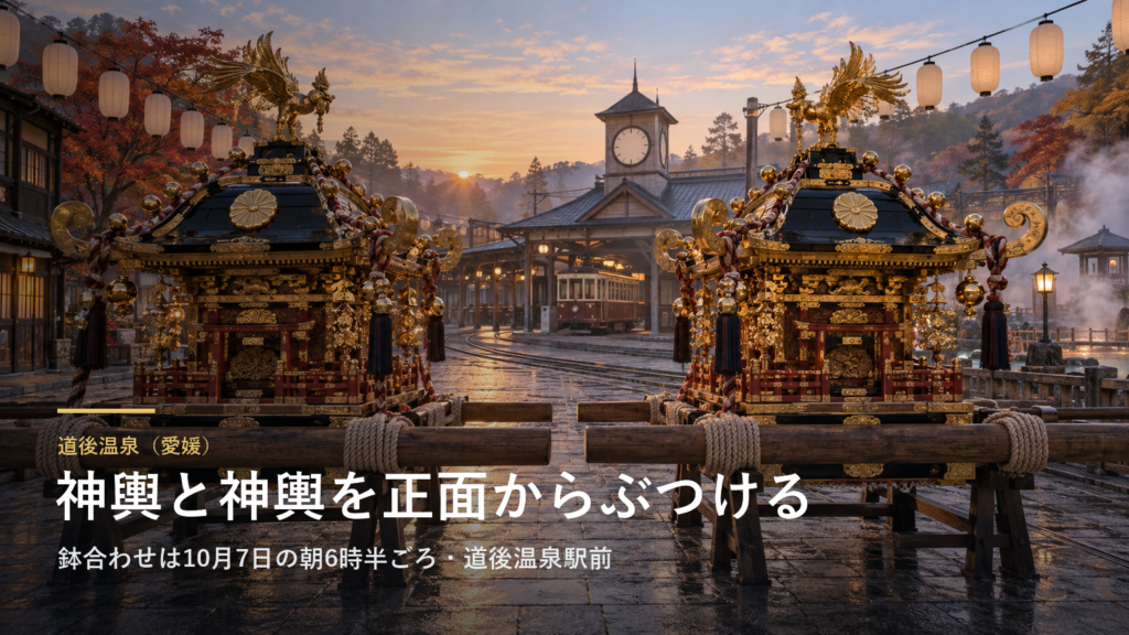 道後温泉（愛媛） 神輿と神輿を正面からぶつける