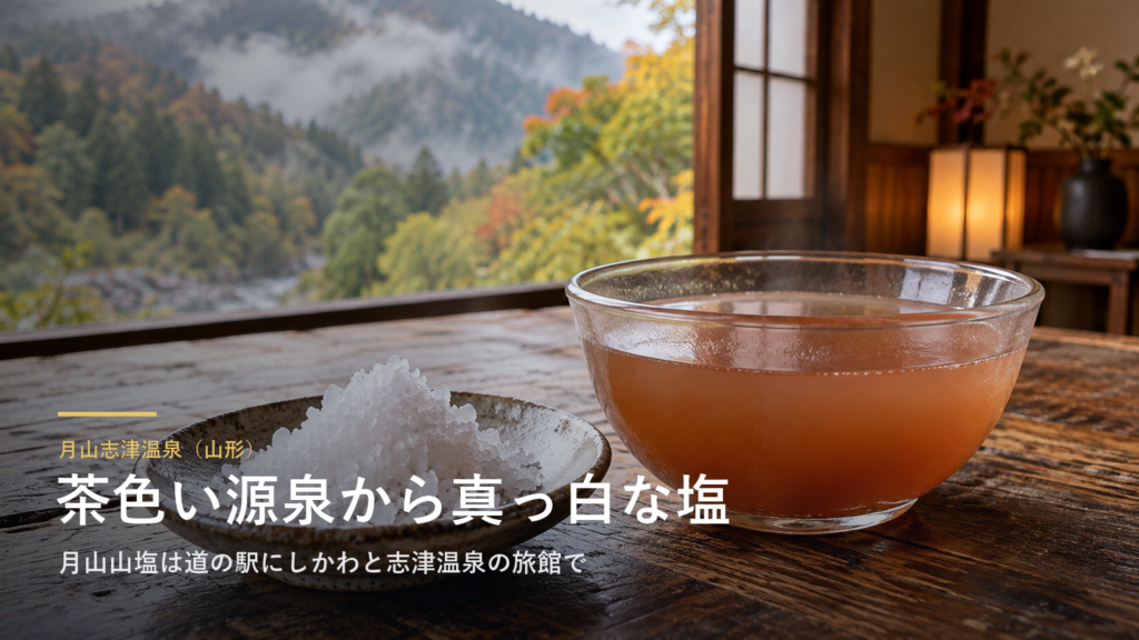 山形・月山志津温泉の茶色い源泉から、真っ白な塩「月山山塩」ができました|道の駅にしかわと志津温泉の旅館で買えます