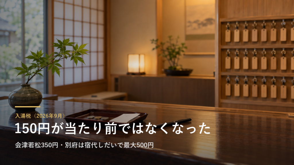 温泉宿の会計で最後に足される入湯税、150円が当たり前ではなくなりました｜福島・会津若松は350円、大分・別府は宿代しだいで最大500円
