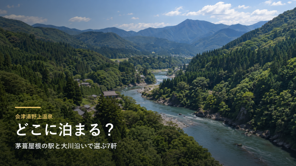 会津湯野上温泉エリアガイド|茅葺屋根の駅と大川沿いで選ぶ7軒