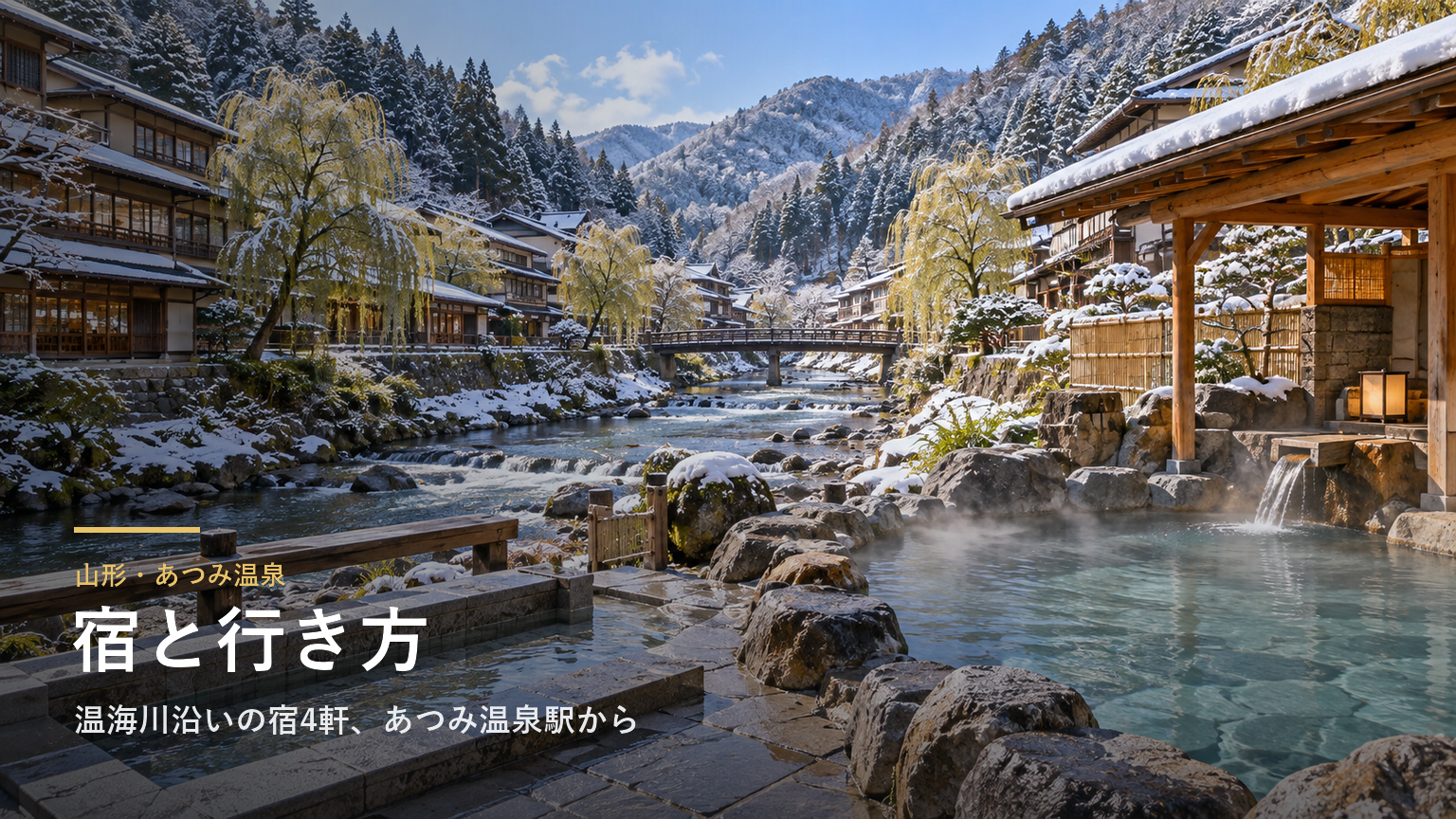 山形・あつみ温泉の宿と行き方｜温海川沿いの宿4軒、新潟・鶴岡からの特急とバス、共同浴場と足湯