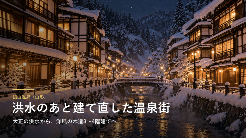 山形・銀山温泉の木造の旅館街は、洪水で流されたあとに建て直された町です｜大正の洪水から、洋風の木造3〜4階建てへ