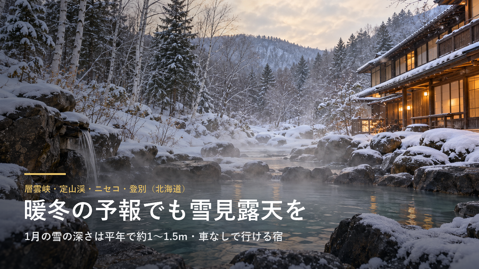 層雲峡・定山渓・ニセコ・登別（北海道） 暖冬の予報でも雪見露天を