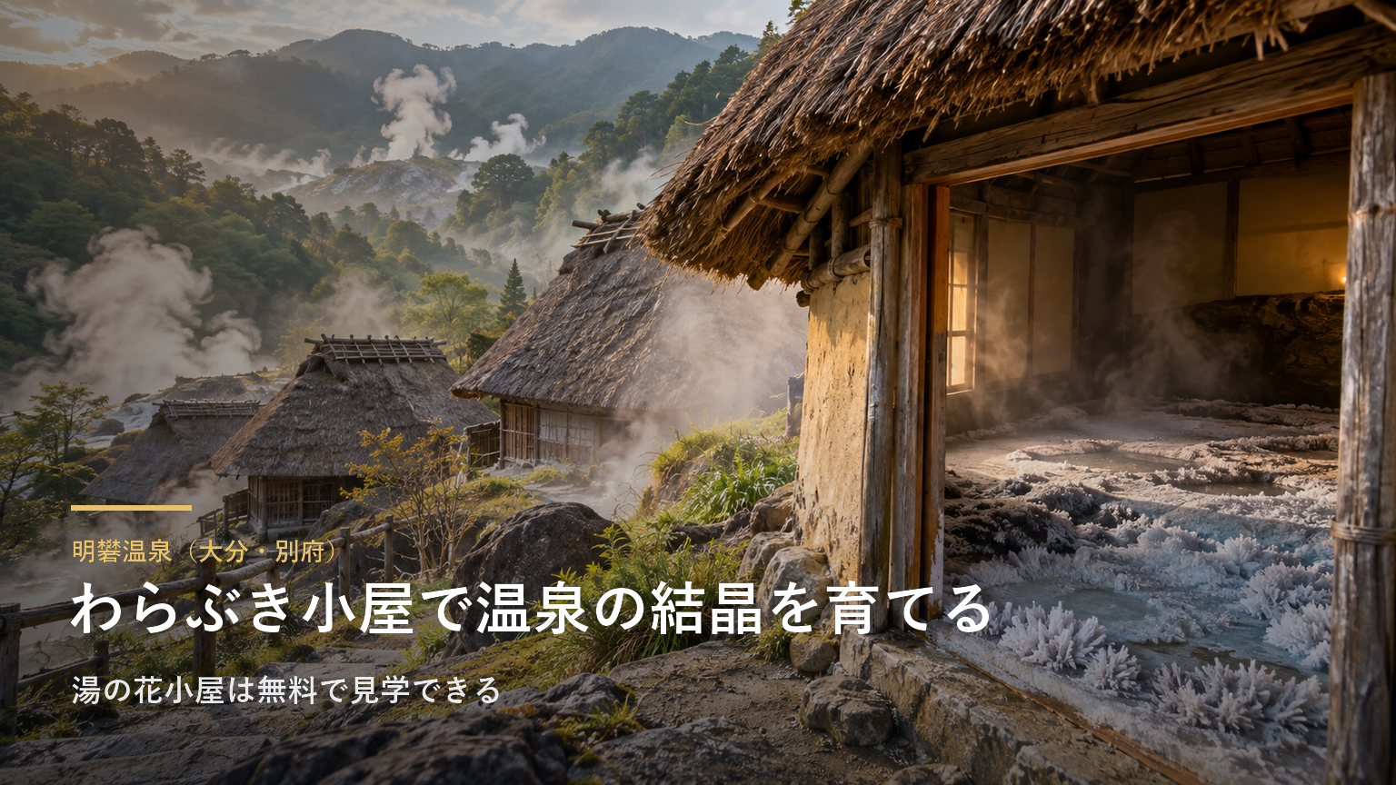 明礬温泉（大分・別府） わらぶき小屋で温泉の結晶を育てる