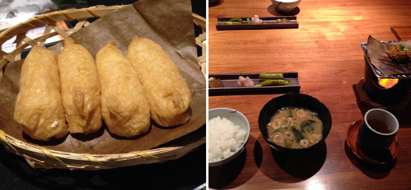 夜中のいなり寿司と、すみや亀峰菴の朝食（2014年10月撮影）